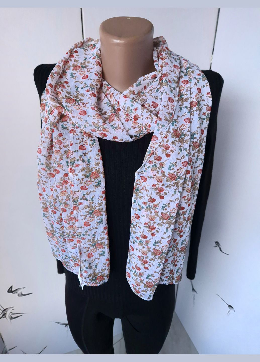 Шарф-палантин женский весна-осень в цветочный принт 180х45 см Bijou Brigitte (316606212)