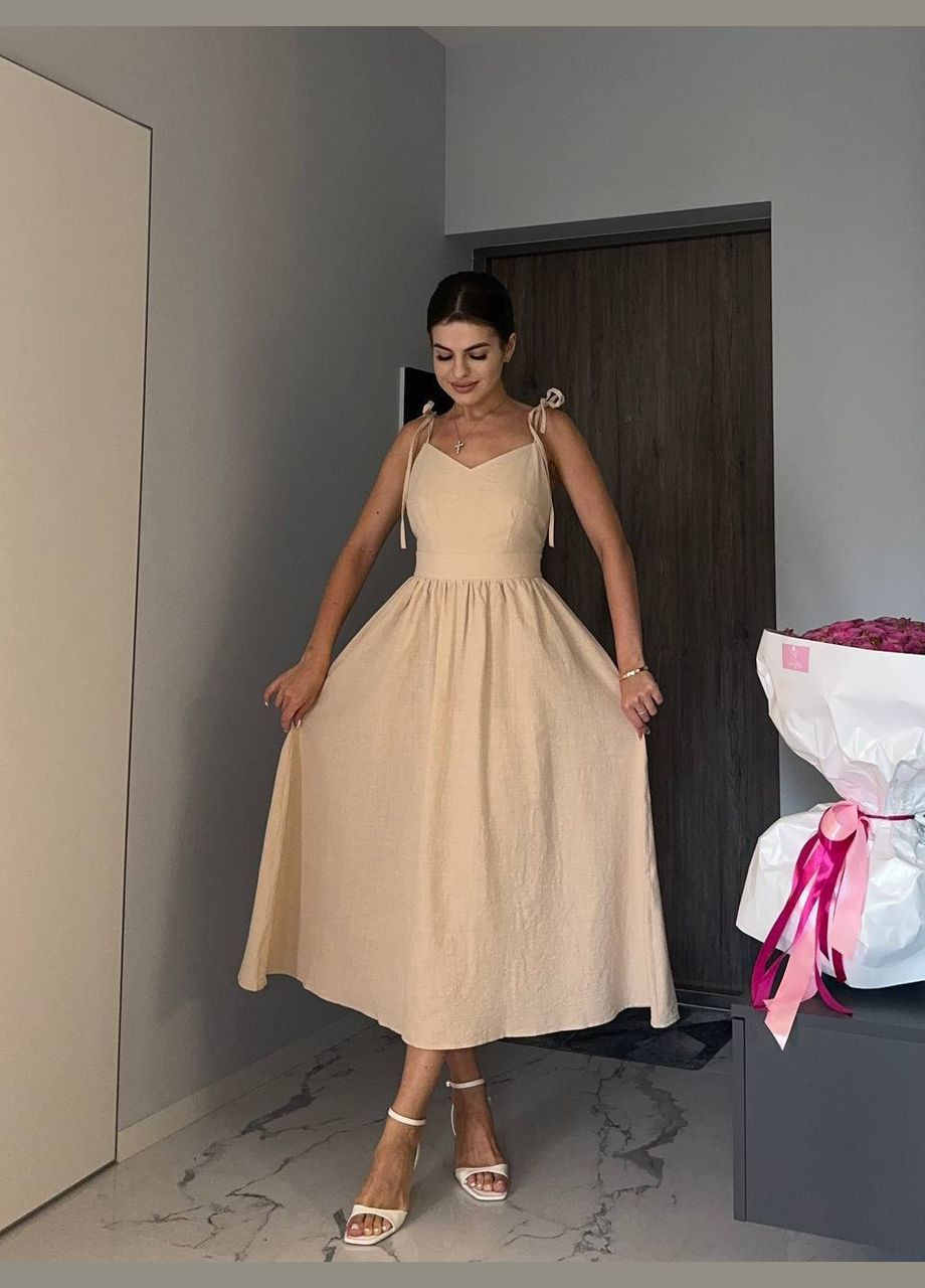 Летний женский женский сарафан из льна на завязках Avanti однотонный