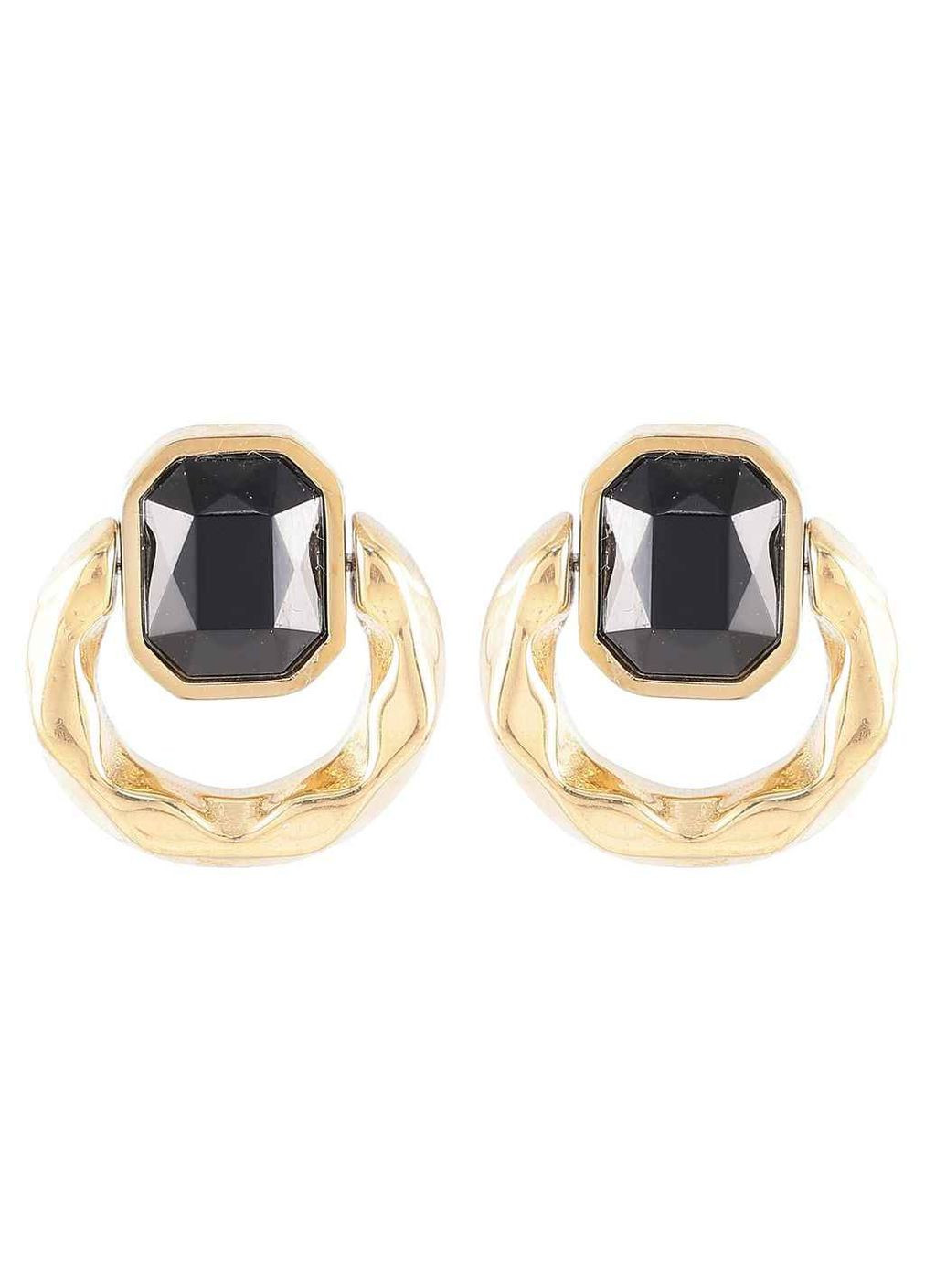 Сережки TTM Stainless Steel 14K пусети «Колечка з чорними кристалами» (254000) Xuping Jewelry (356459042)