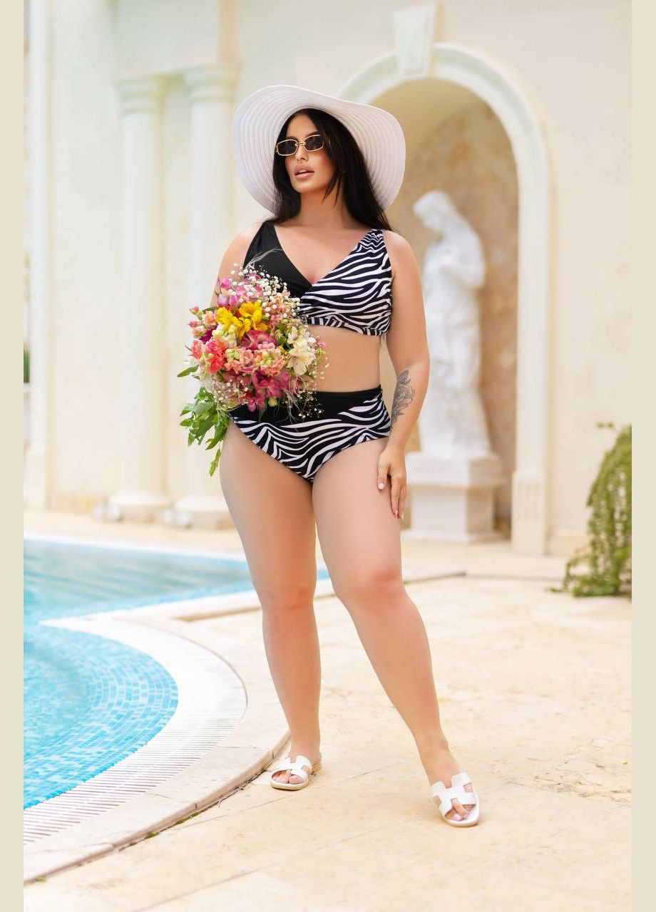 Чорно-білий літній купальник жіночий роздільний батал роздільний No Brand