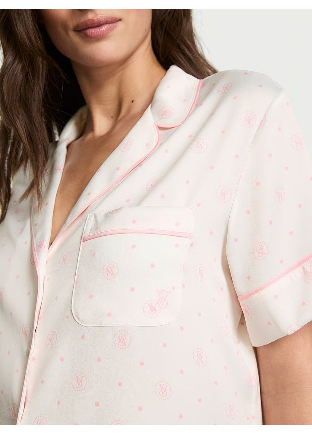 Біла всесезон піжама сатинова glazed satin short pajama set Victoria's Secret