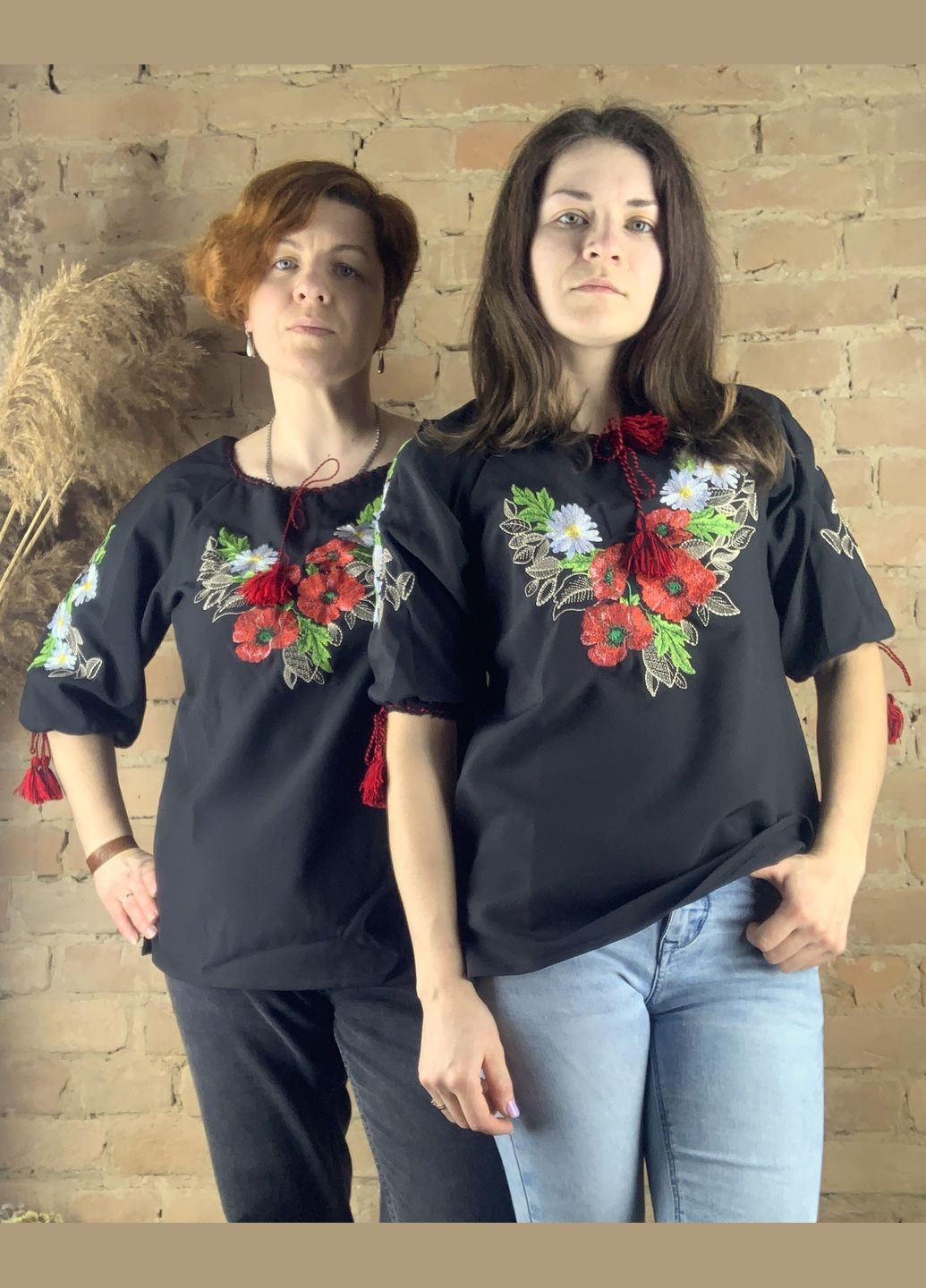 Чёрная женская вышиванка мак-ромашка черная НоКо узор цветочный (307926034)