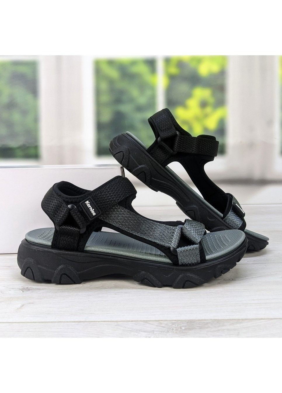 Серые повседневные босоножки подростковые для мальчика FDEK на липучке