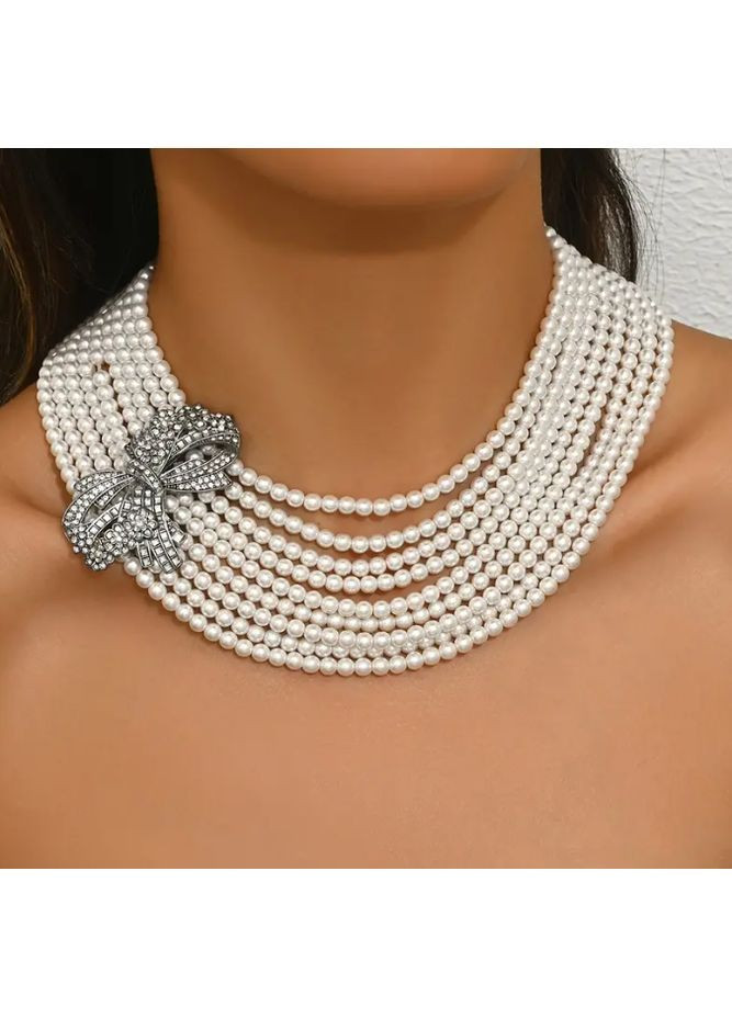 Кольє Чокер багатошарове з перлинок (імітація) No Brand (364303628)