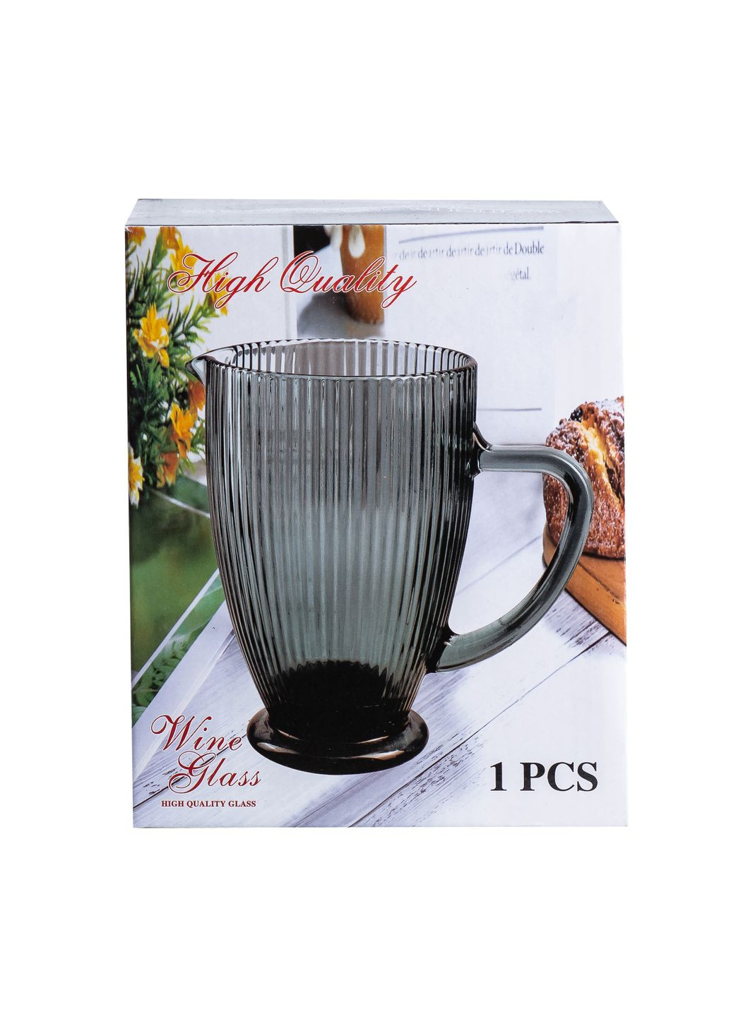 Глечик для напоїв 1,2 л фігурний прозорий ребристий з товстого скла, TS Kitchen (328603262)