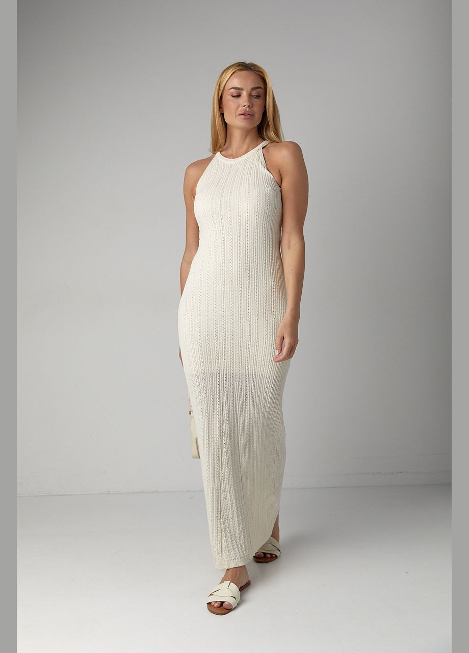 Кремовое ажурное платье макси с американской проймой Lurex