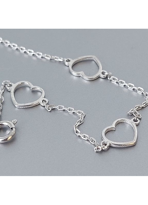Браслет жіночий срібний з сердечками, розмір 16+7 см No Brand (355922019)