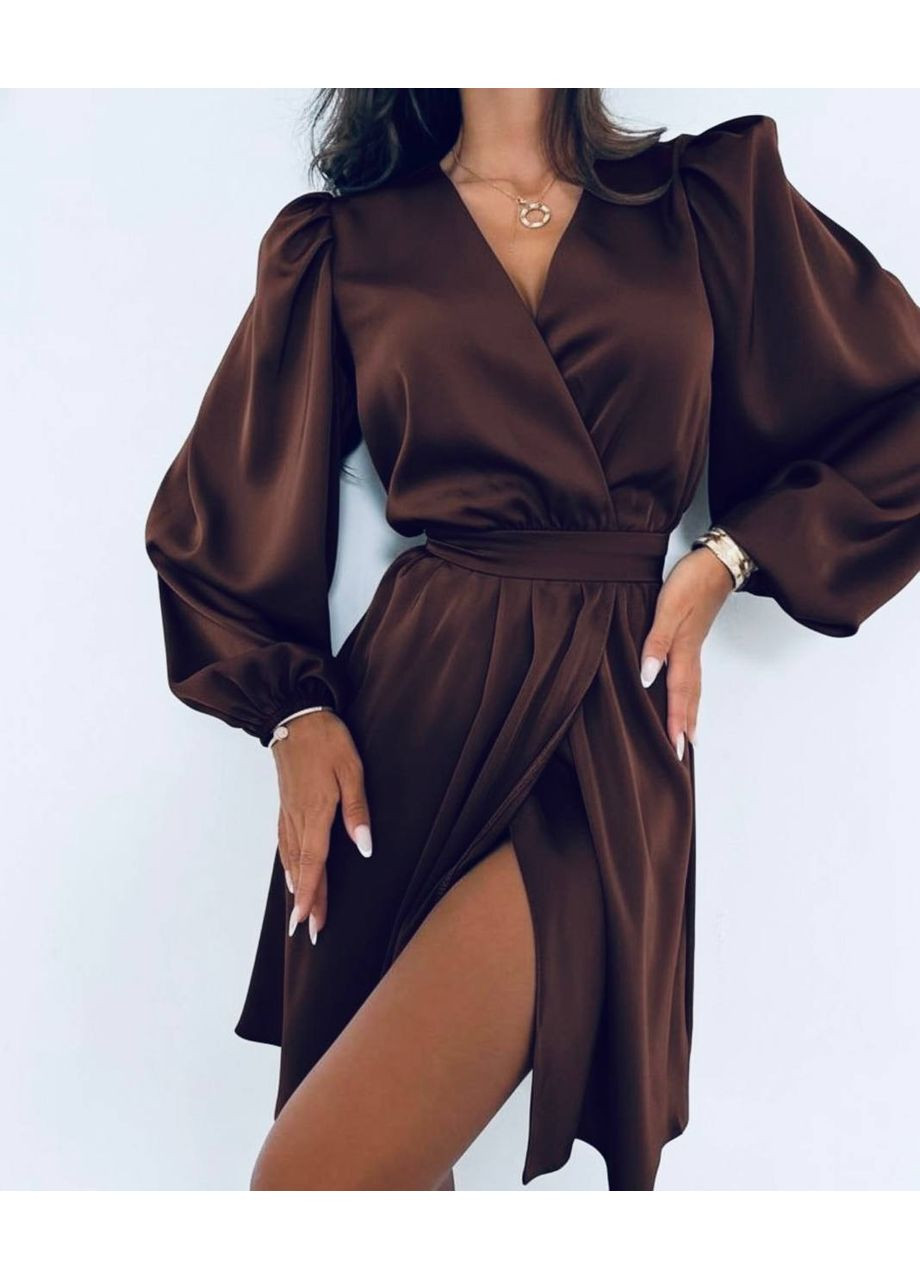 Коричневое коктейльное платье из шелка армани | замер в описании DK/DL Мода без кордонів однотонное