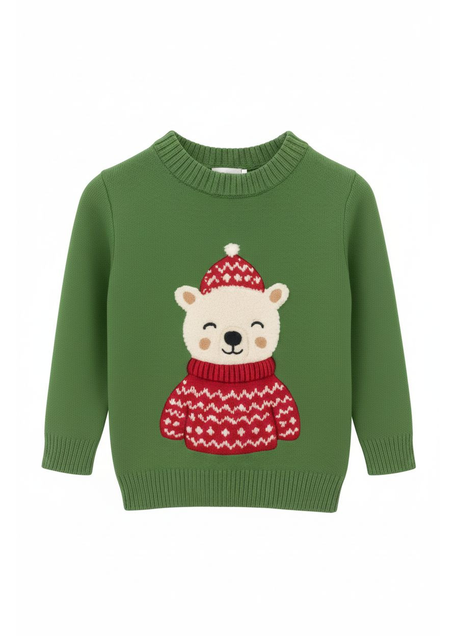 Зеленый зимний свитер детский для мальчика с мишкой зеленый (5300) 110 No Brand