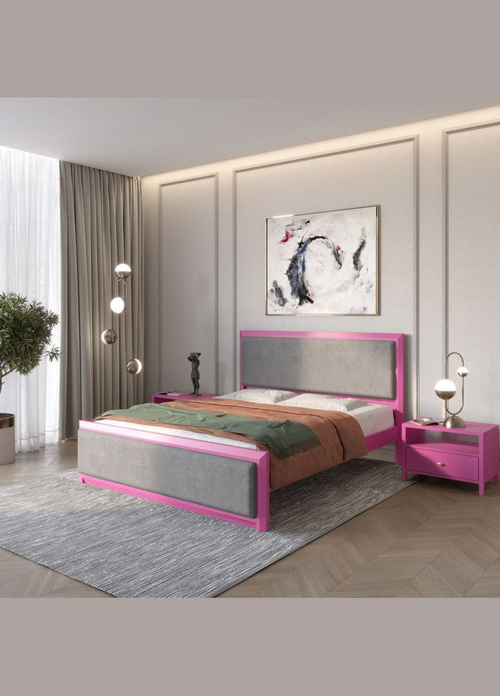 Двоспальне дерев'яне ліжко Барселона Б4 (S2060R30B)/Аляска 93 (Сірий) 140х190 см (MBG-14058) Mebigrand (368282035)