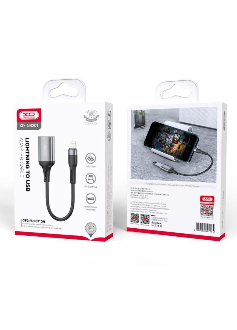 Кабель NB201 OTG USB 2.0 transfer speed 480Mbp for Lightning ( OTG function ) Black XO (297456383)