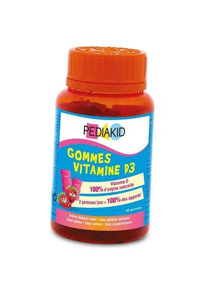 Жувальний Вітамін Д3 для дітей, Vitamine D3 Gummies, 60таб Натуральна полуниця (36505006) Pediakid (293255534)