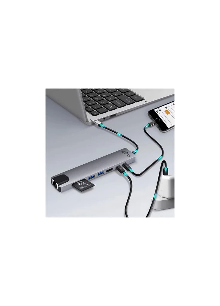 Концентратор USB-C 8-in-1 HDMI 4K/2xUSB-A/2xUSB-C/RJ45/SD/TF/PD 100W USB3.1 (MT5046) Media-Tech (400415163)