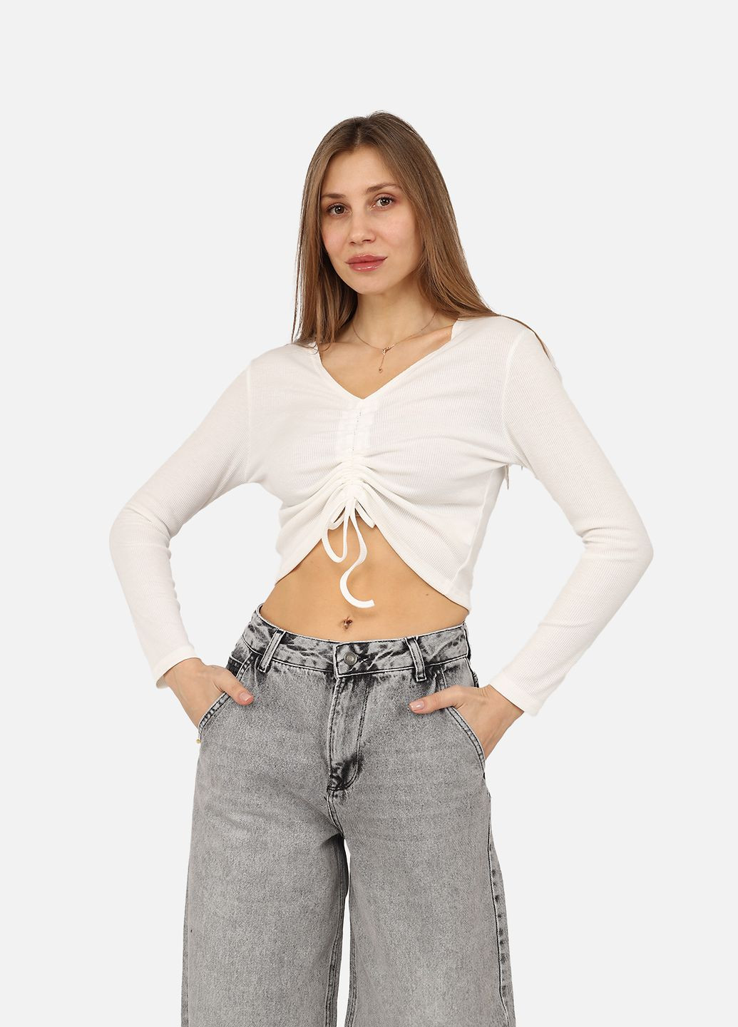 Футболка з довгим рукавом жіноча колір молочний ЦБ-00271930 Yuki - (322763965)