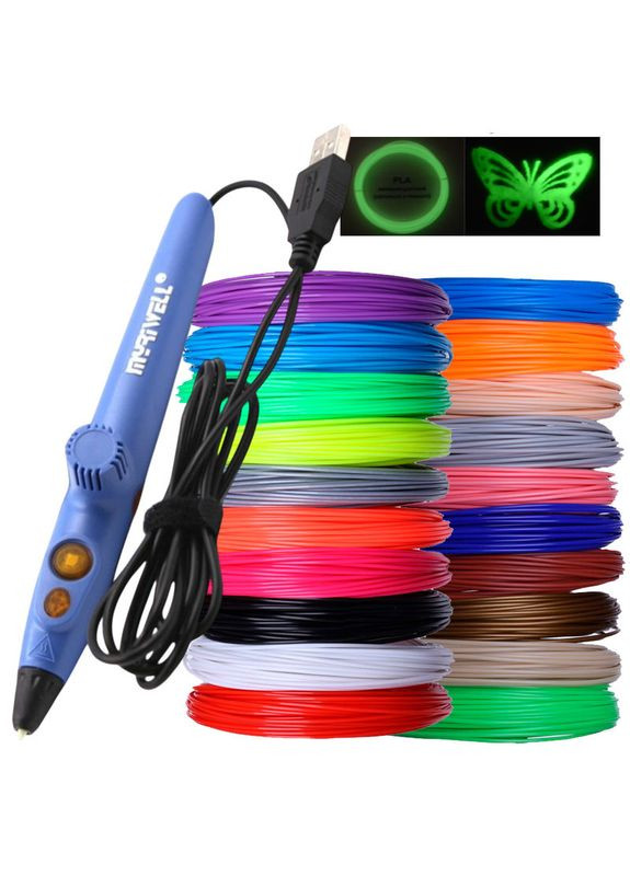 3D Ручка RP-200A USB с комплектом PLA пластика 25 цветов 250 метров Синий MyRiwell (371774198)
