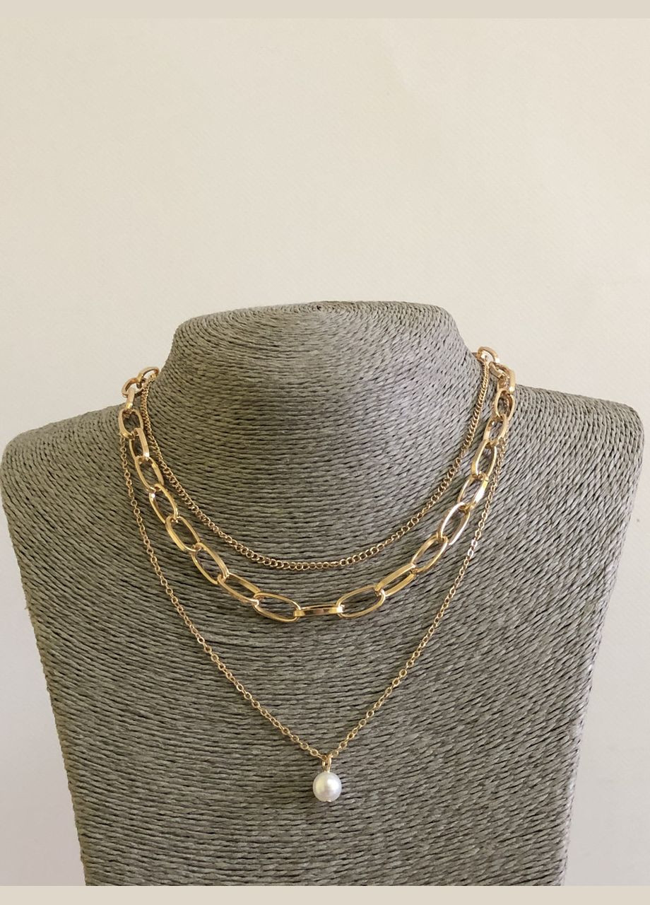 Потрійний ланцюжок з підвіскою кулоном Золотий (12-147) No Brand (314931232)