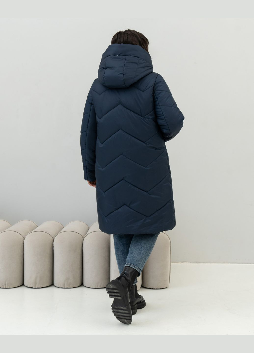 Синяя зимняя женское зимнее пальто большого размера SK