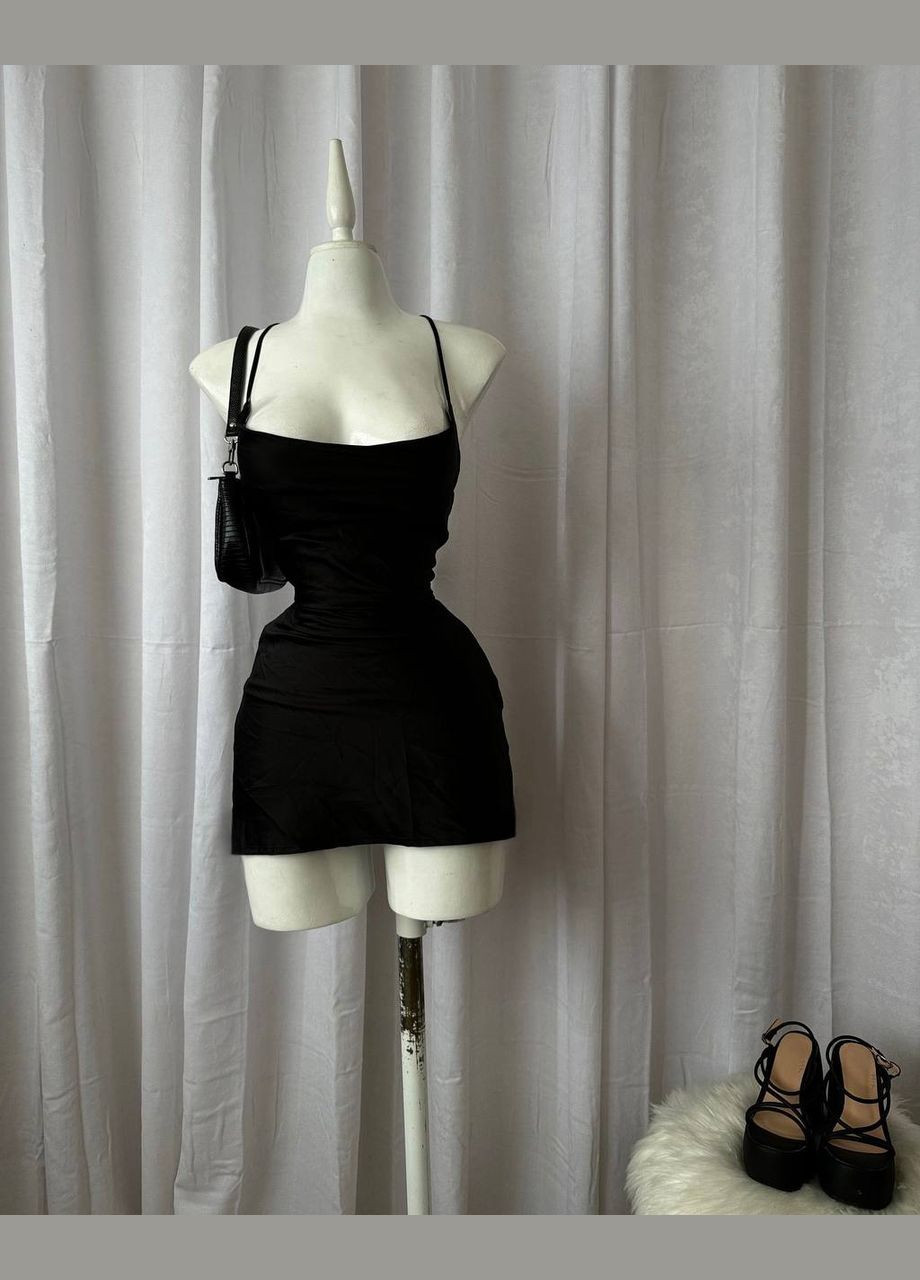 Черное праздничный, коктейльное, вечернее платье мини с открытой спиной Avanti однотонное