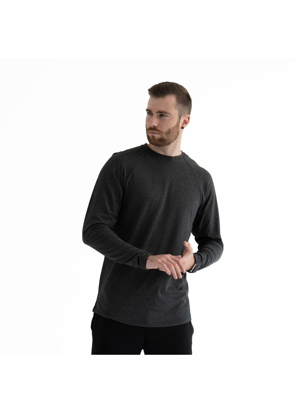 Темно-серая мужская футболка с длинными рукавами long slive темно-серая Teamv
