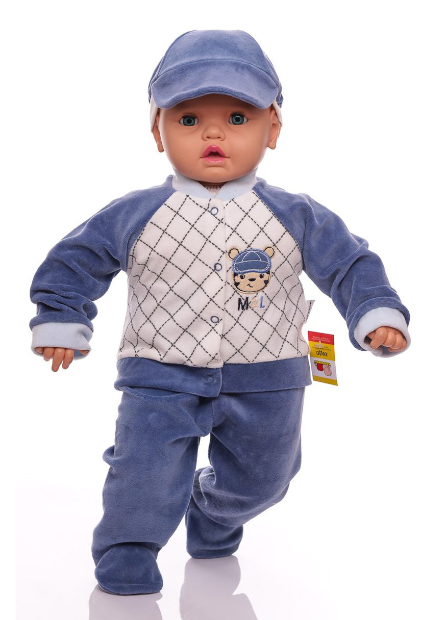 Синий зимний костюм с длинным рукавом для мальчика велюровый ml синий 68 см (26662) BABYKROHA