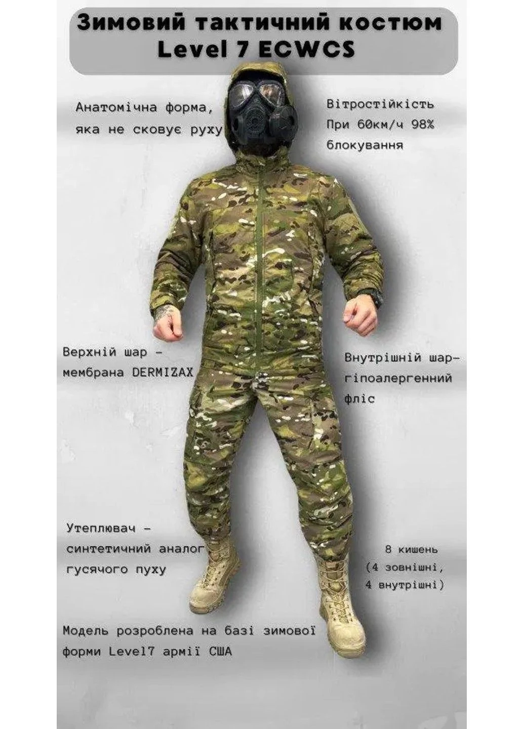 Тактический зимний костюм Level 7 ECWCS К7 (куртка и штаны) Мультикам 3XL No Brand