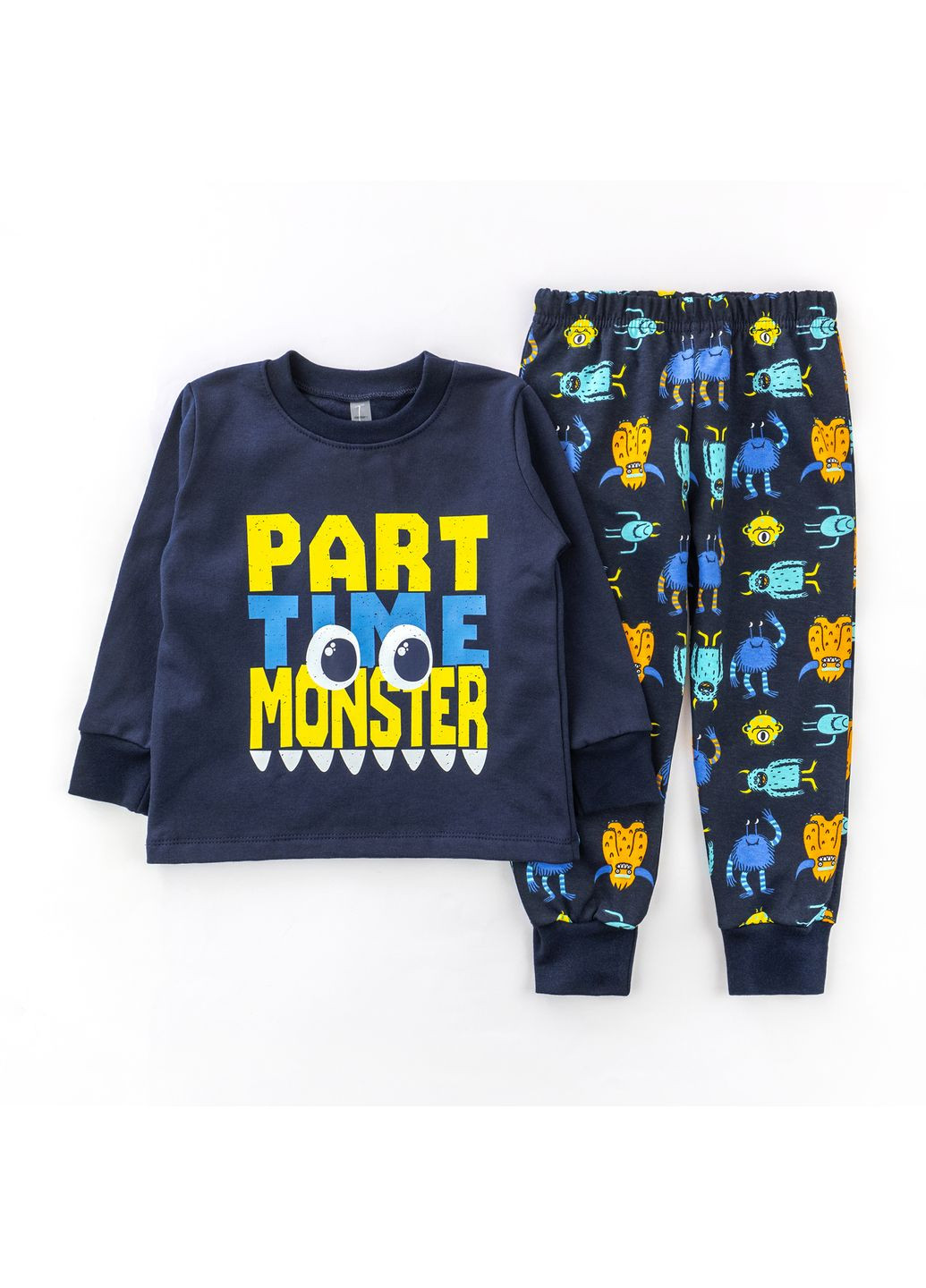 Темно-синя всесезон піжама дитяча утеплена із монстриками little monster dexter's