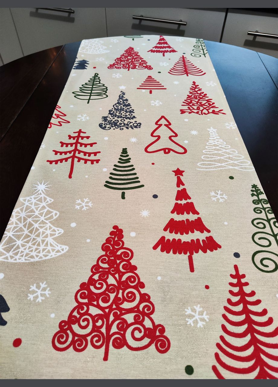 Ранер на стіл, декоративна доріжка бежева водовідштовхувальна тефлонова Новорічна ялинка 45, 140 Maystat (307060931)