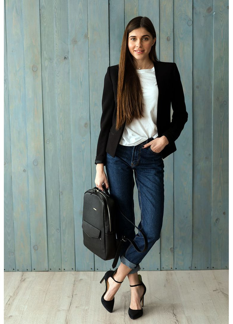 Шкіряний жіночий міський рюкзак на блискавці Cooper чорний BlankNote (348359235)