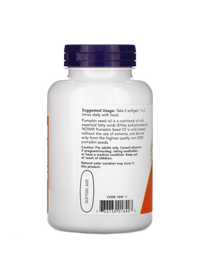 Натуральна добавка Pumpkin Seed Oil 1000 mg, 100 капсул Now (324421668)