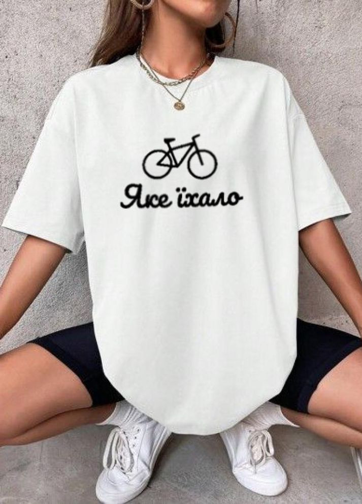 Комфортна жіноча біла оверсайз футболка з модним принтом No Brand - (295292289)