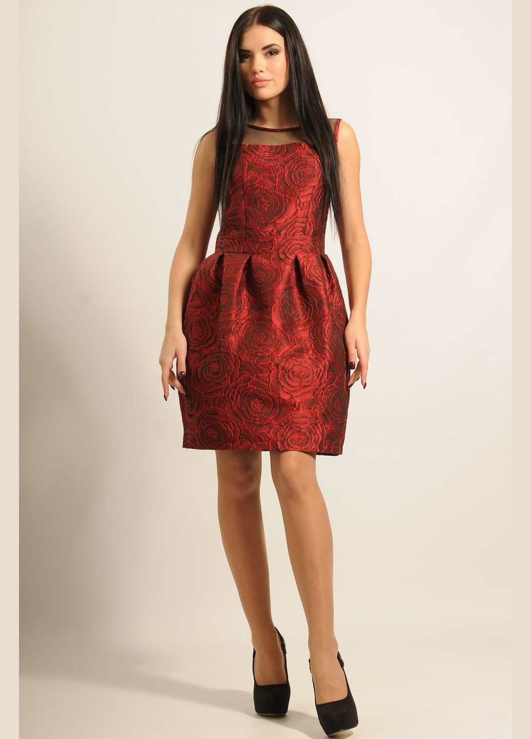 Червона святковий вечірня сукня з трояндовим принтом, ефектом "хамелеон" та пишною спідницею (пл 6.3-57/16) RiMari