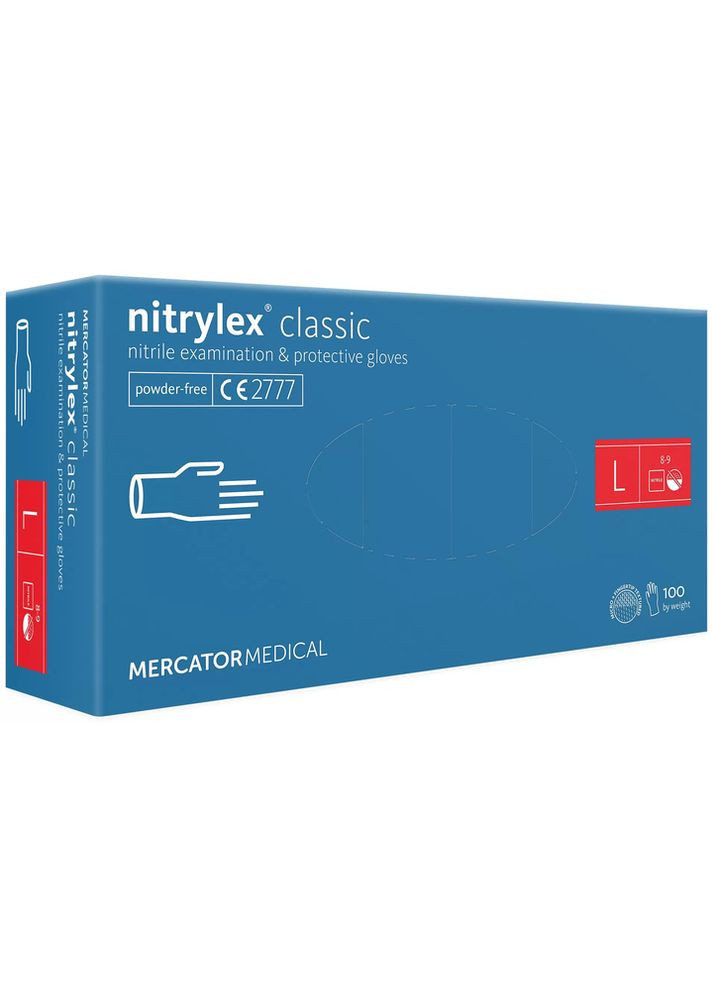 Рукавички нітрилові Nitrylex classic L (100 шт) Mercator Medical (305076367)