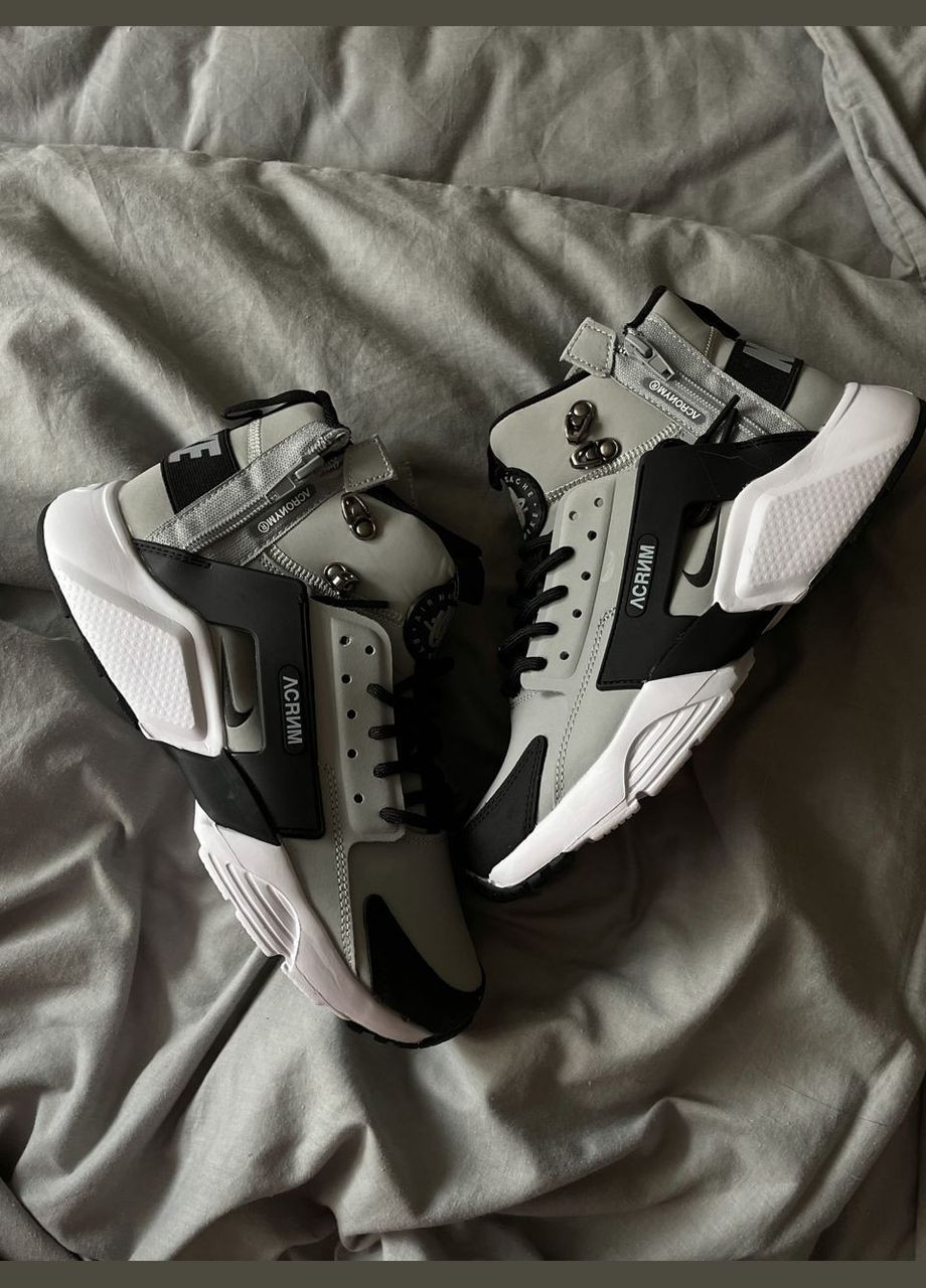 Серые зимние кроссовки зимние мужские nike huarache x acronym winter mid gray termo | найк хуарачи х акронум высокие серые термо No Brand
