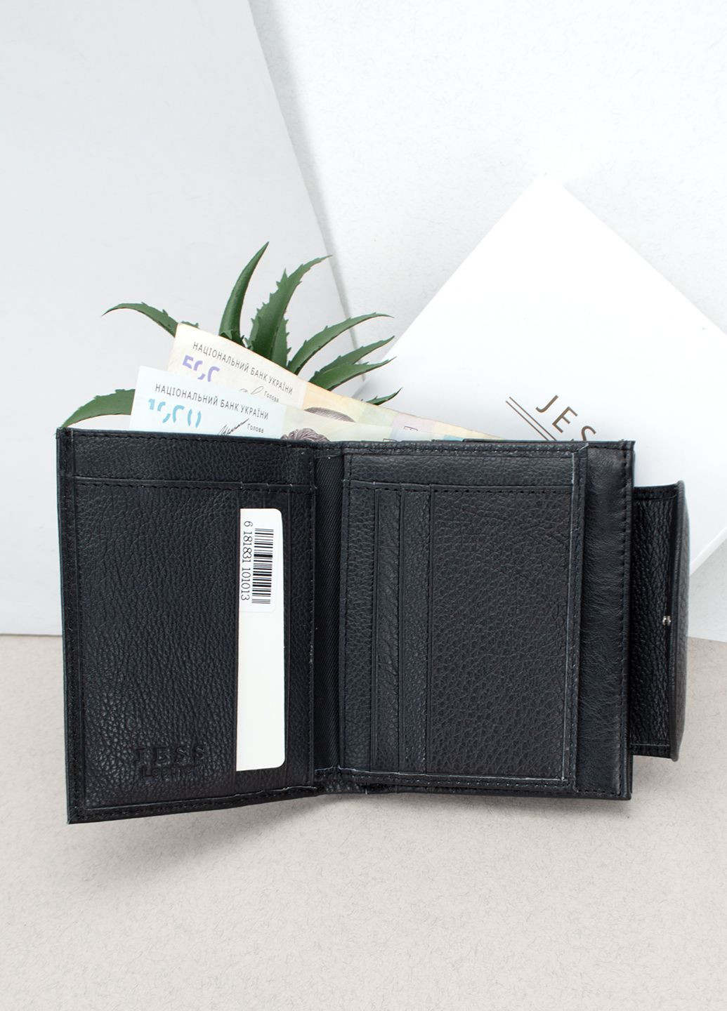 Жіночий шкіряний гаманець чорний 375-2023-1 на кнопці Jess (290389322)
