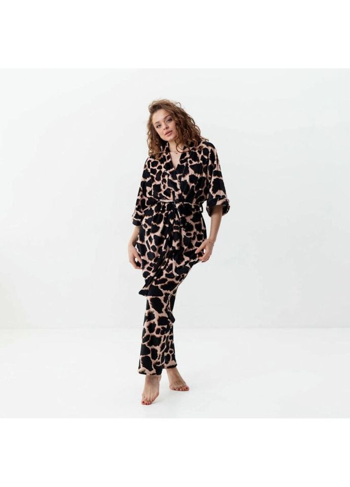 Комбінована всесезон комплект жіночий з плюшевого велюру штани та халат стильний жираф 3410_l 15925 l FlexDress