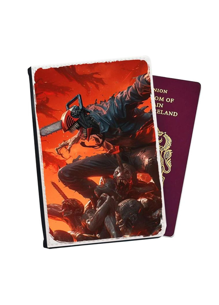 Обкладинка (портмоне) на паспорт, автодокументи з відсіками Аніме Людина бензопила #004 Чорний No Brand (317553540)