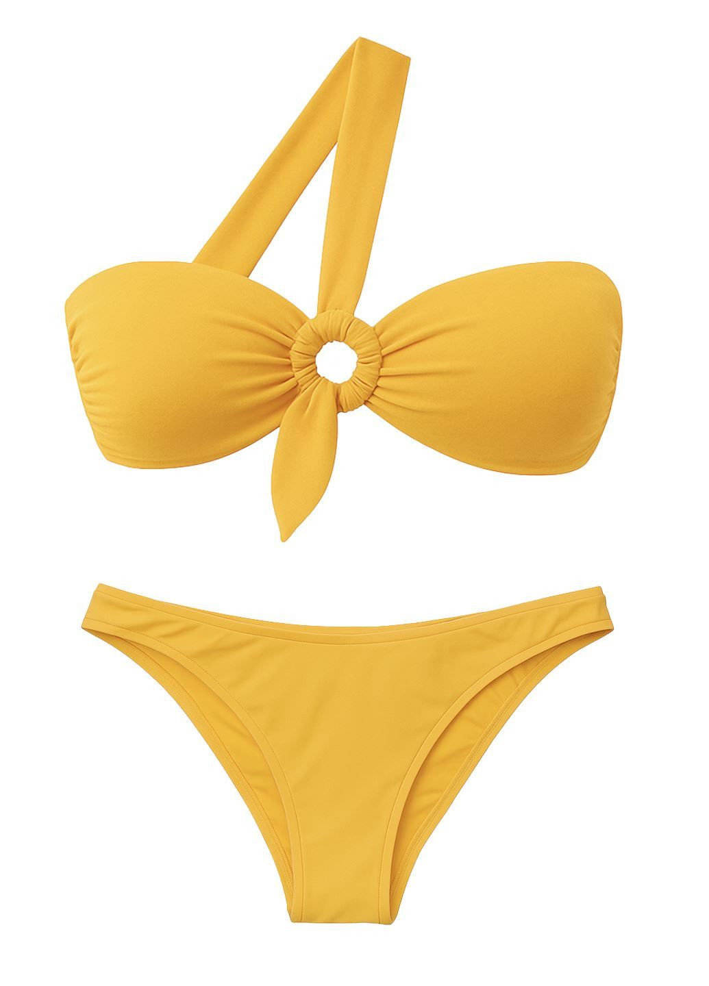 Желтый летний купальник с асимметричной бретелью бандо, бикини, балконет, раздельный Seafolly роздільний купальник