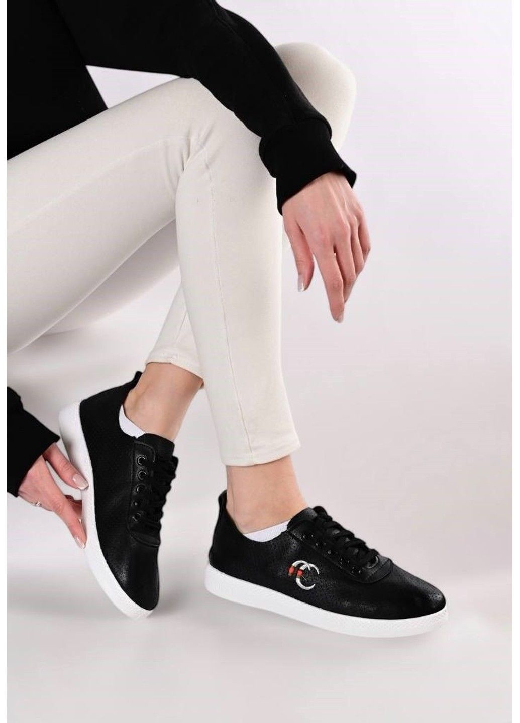 Женские мокасины женские черные Fashion | чёрные прессованная кожа (323161453)