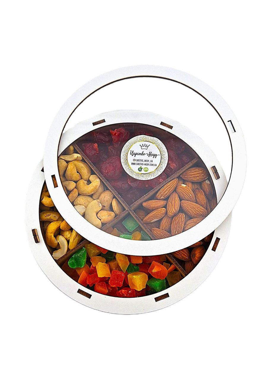 Смесь орехов и сухофрукты 350 г в круглой деревянной коробке. Царство Меду (340479660)