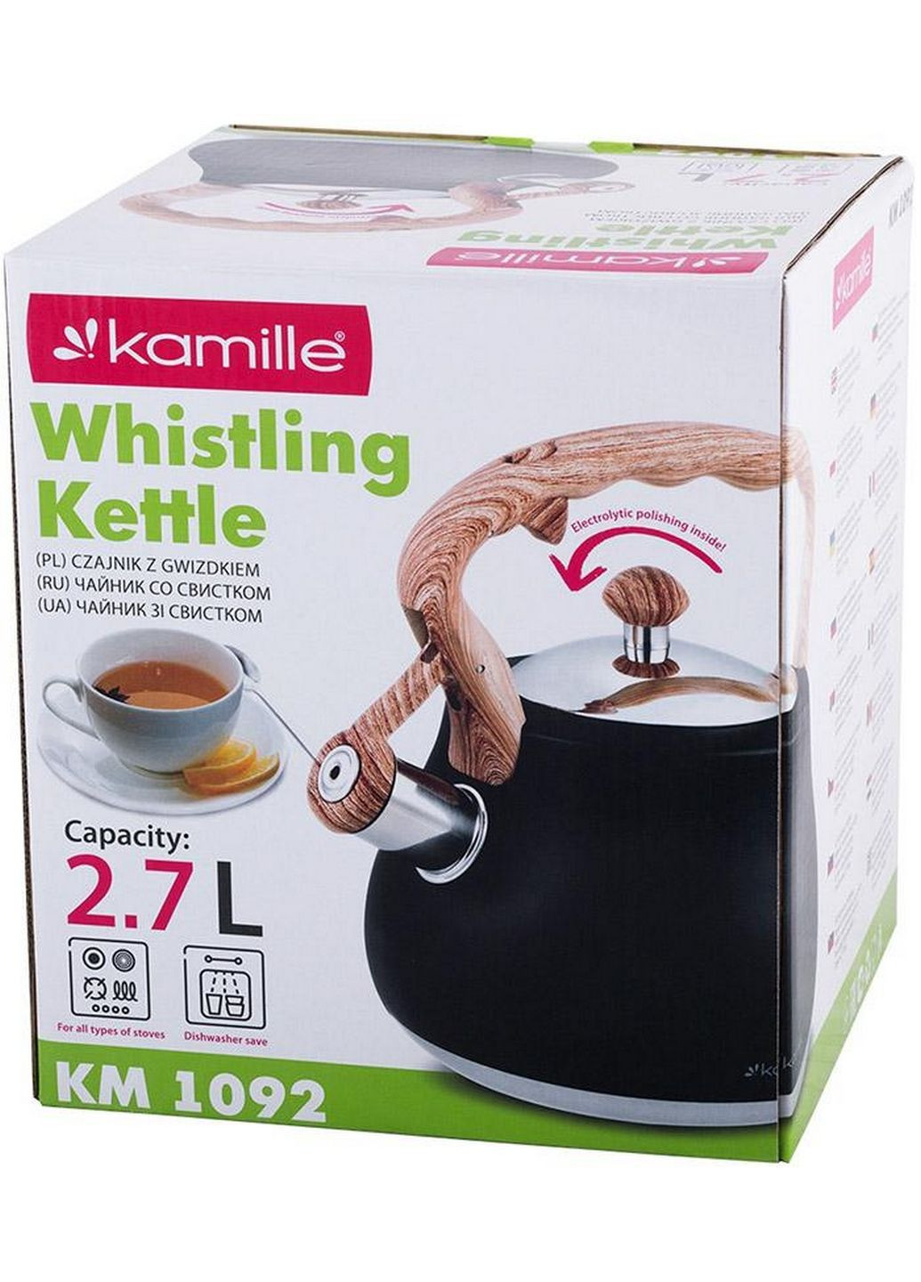 Чайник Whistling Kettle Black 2.7л зі свистком Ø16,5х23 см Kamille (289363239)