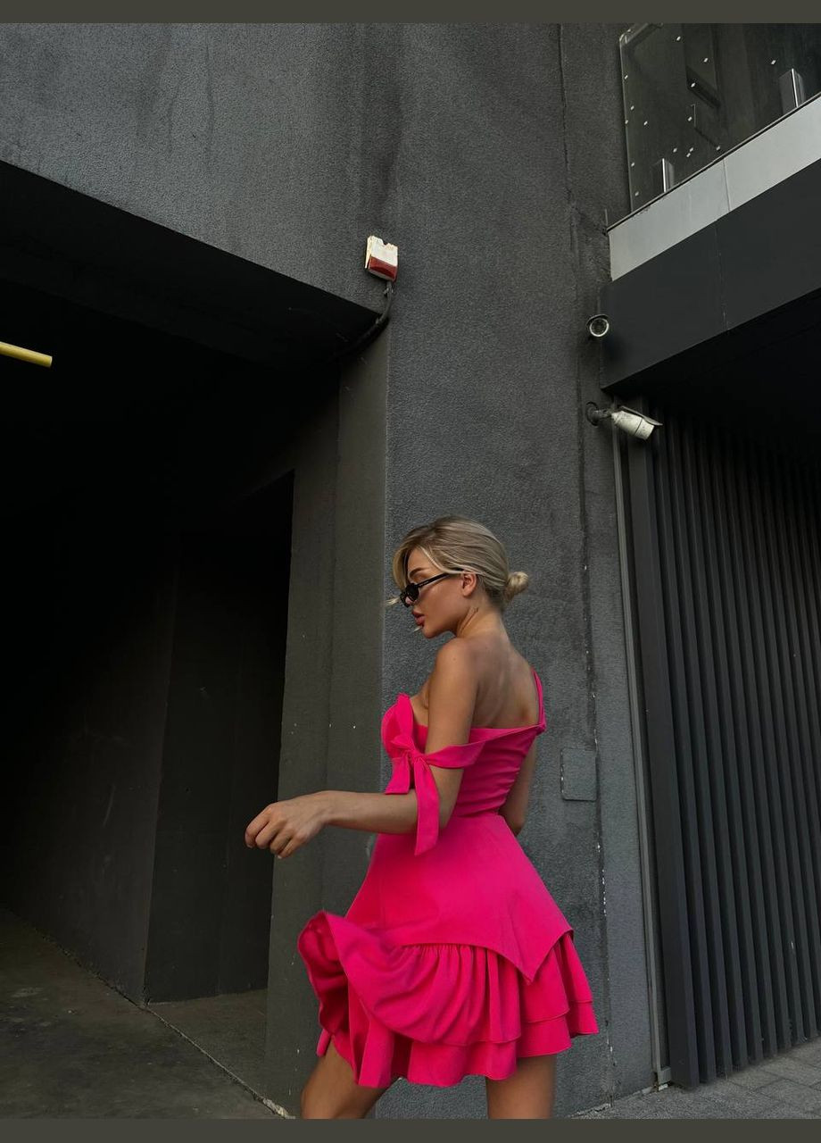 Малинова коротка літня малинова сукня, романтична, жіноча сукня з вишуканою баскою, яка підкреслить вашу талію No Brand однотонна