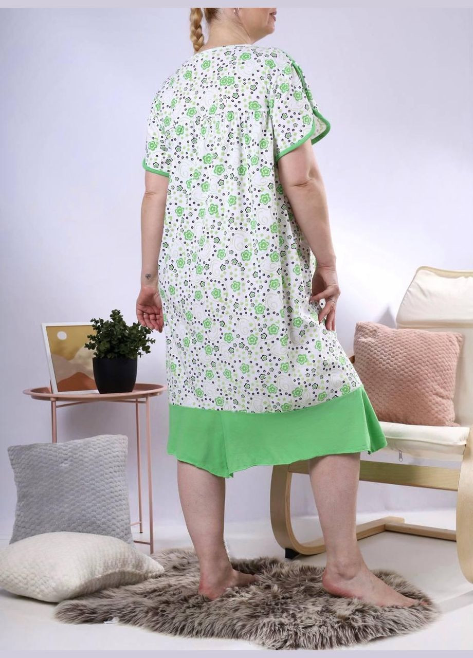 Нічна сорочка жіноча біла з зеленим No Brand Нічна жіноча сорочка (333016555)