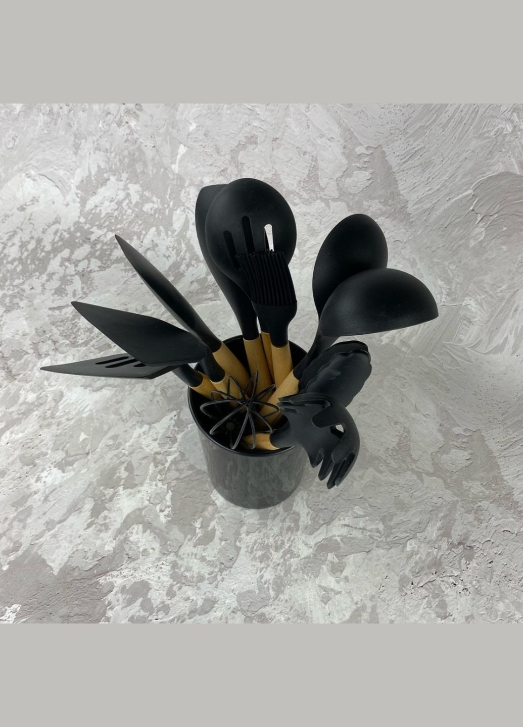 Набор кухонных силиконовых принадлежностей 12 предметов термостойких с деревьяными ручками EB-3610 ЧЕРНЫЙ Edenberg (316093362)