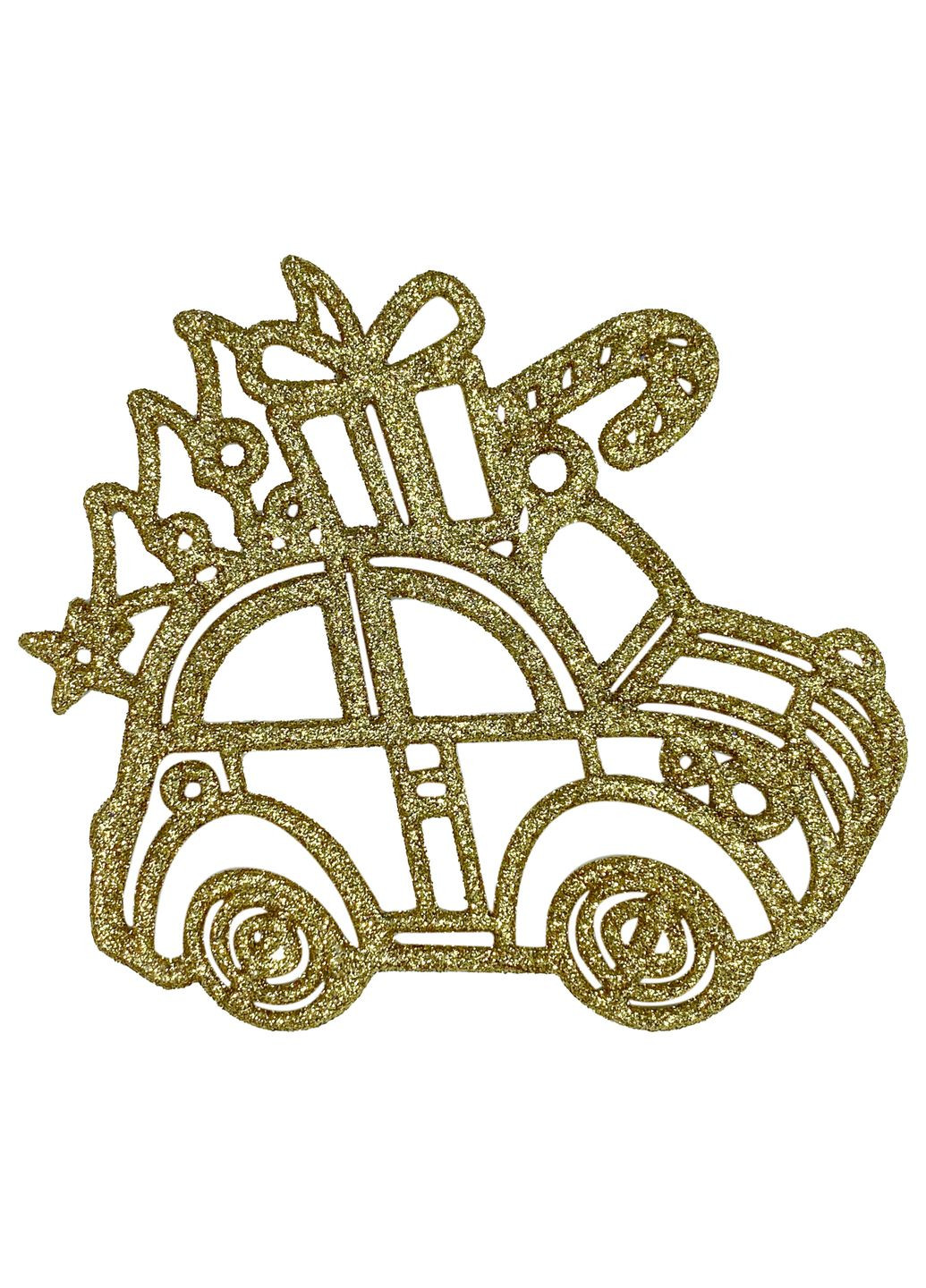 Новорічна підвіска Машинка з подарунками 2Д 11х12,5см білий MIS LT (365627268)