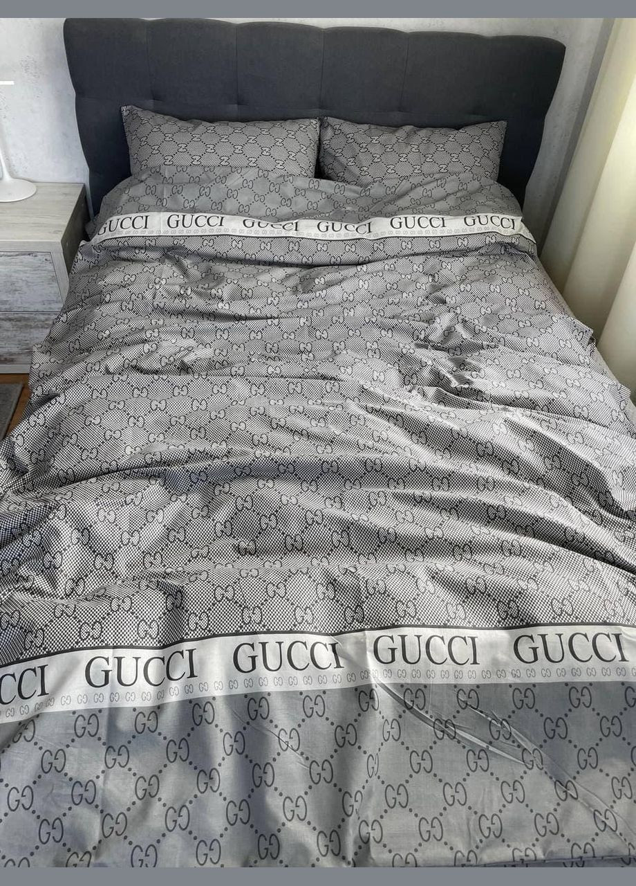 Постільна білизна бавовняна Гуччі Євро 200 x 220 Бязь Сіра 70 х 70 No Brand (332796660)