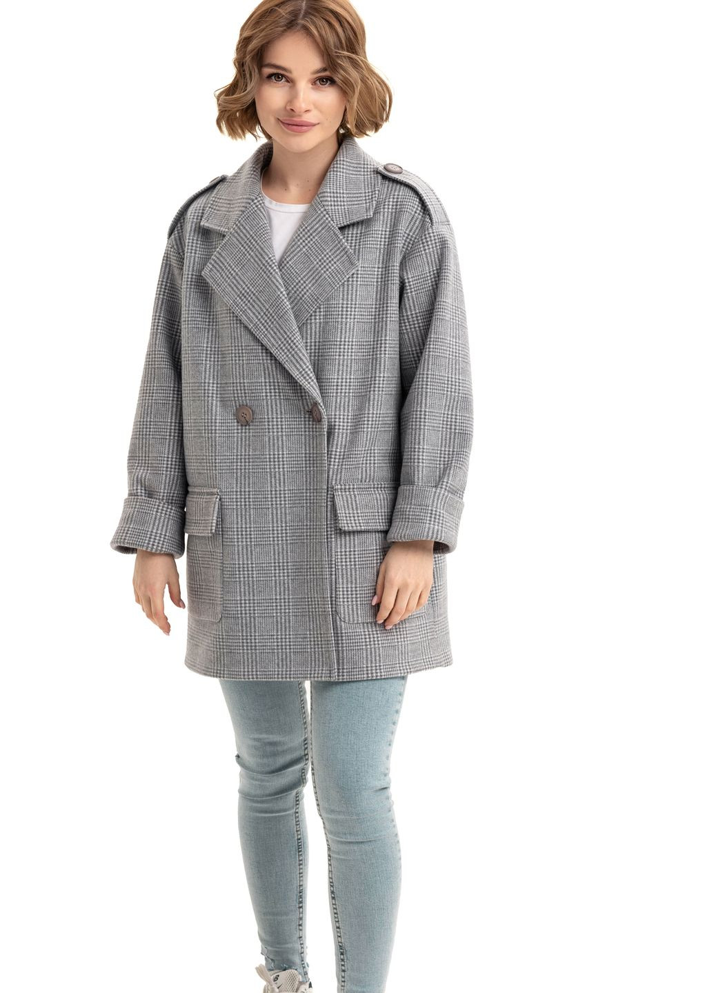 Серое демисезонное Пальто Хани серый (тиан) Emass