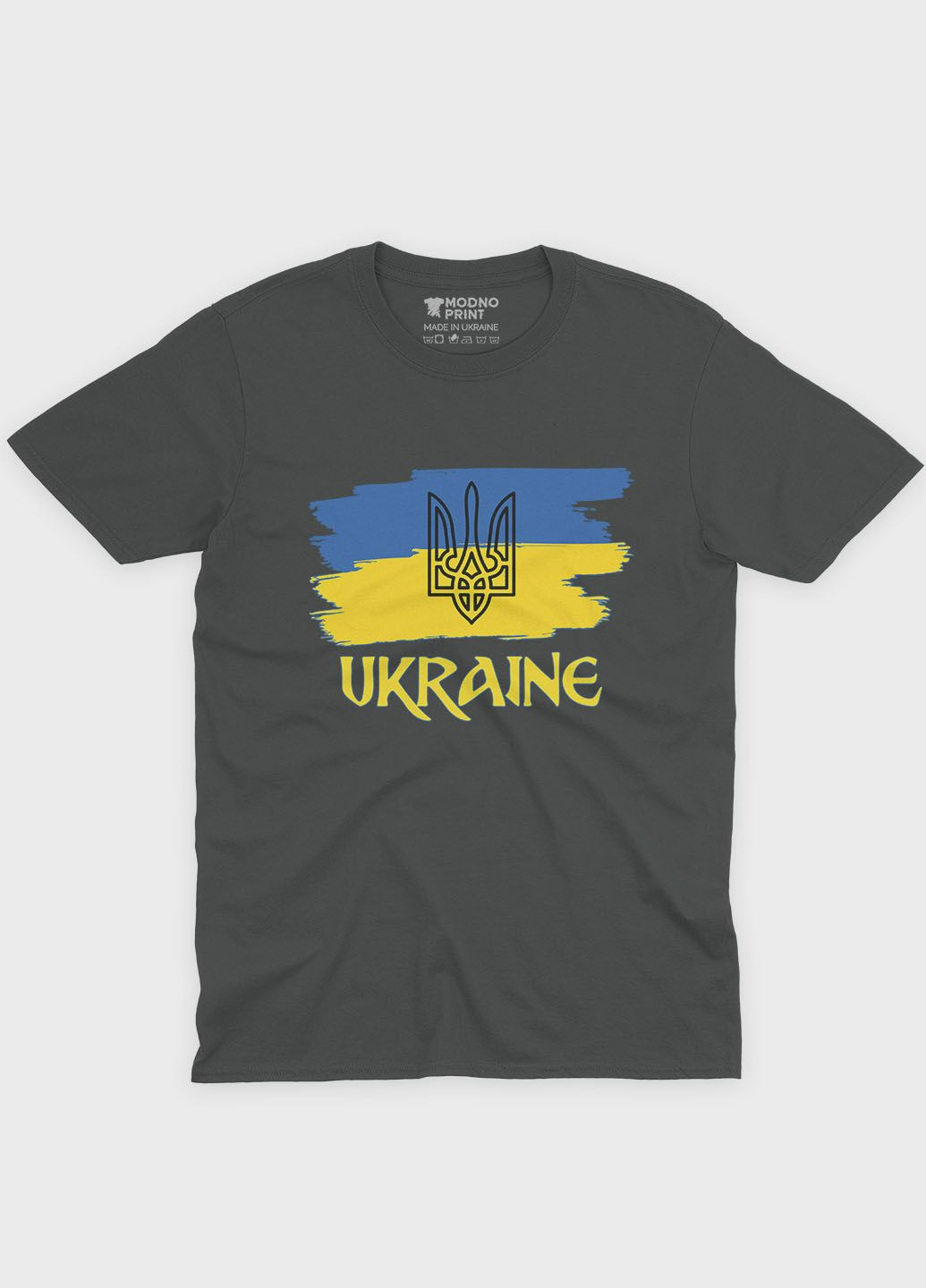 Темно-сіра чоловіча футболка з патріотичним принтом ukraine (ts001-3-slg-005-1-070) Modno