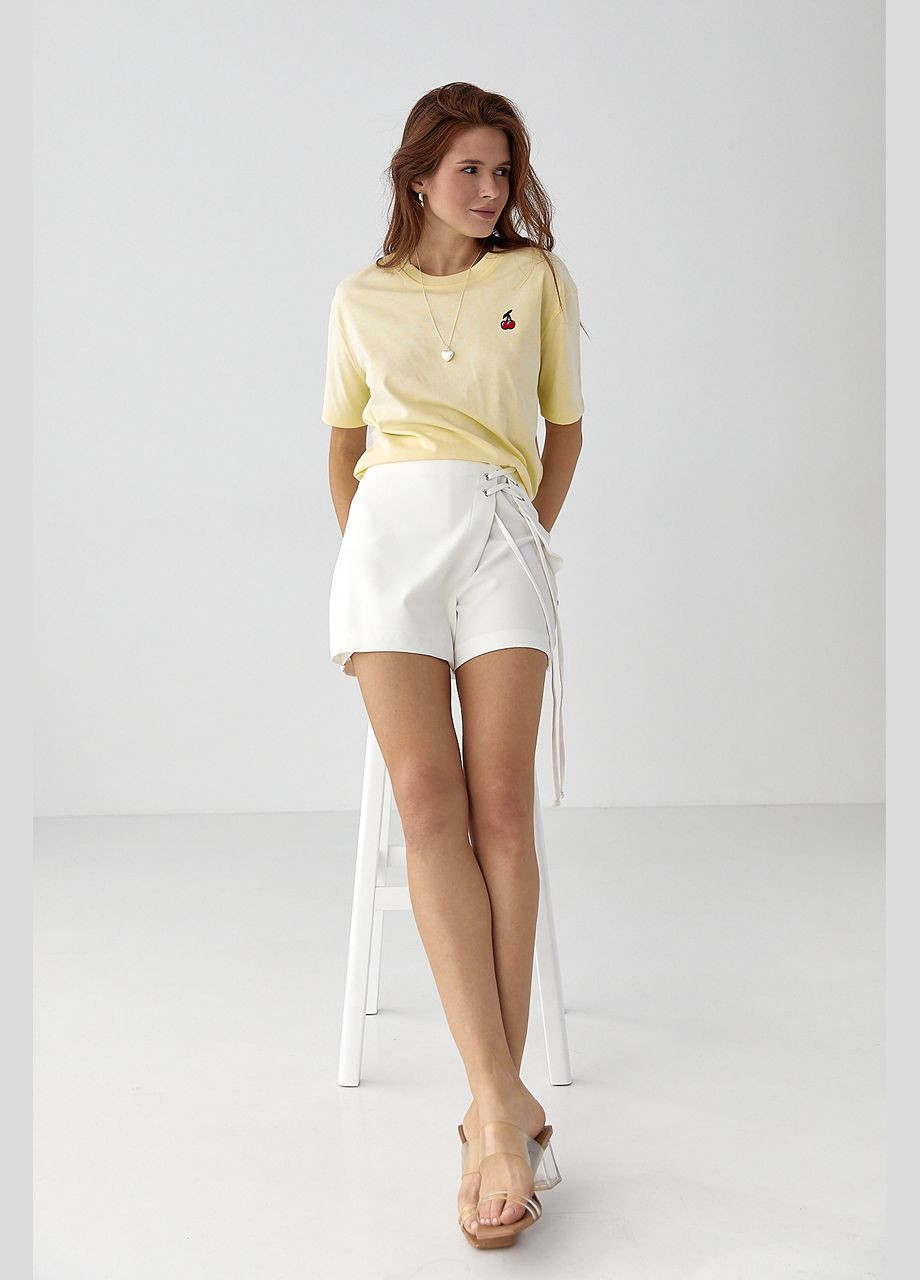 Футболка с вышитыми вишенками - лимонный цвет Lurex - (335077380)