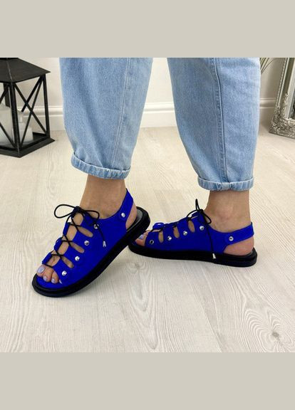 Босоніжки замшеві жіночі на низькому ходу. Колір електрик. 39 розмір Vasha para (303931749)