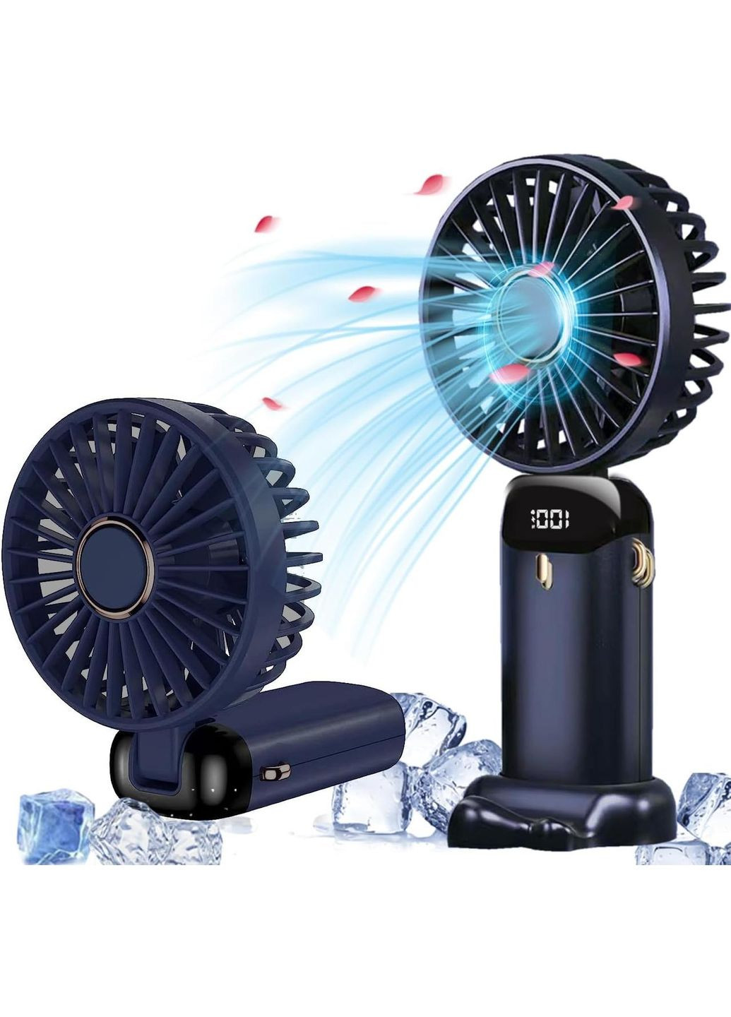 Вентилятор портативний ручний 5 швидкостей USB із підставкою для телефона й акумулятором Dark Blue No Brand (365721255)